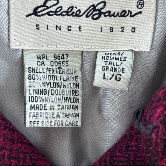 Vintage Eddie Bauer Men’s L 90s Red Plaid WOOL Blend L/S Shirt Shacket - Picture 6 of 8